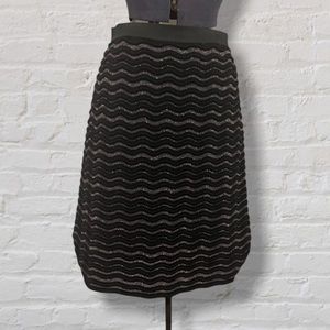 Tory Burch Navy Metallic Gold Wave Textured Pull On Wool Blend Skirt